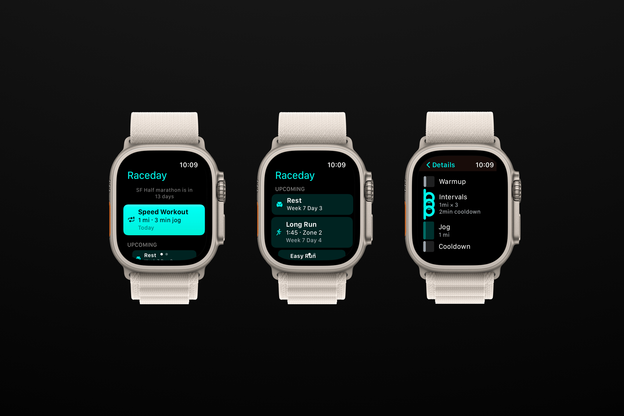 Raceday Current plan, upcoming runs & details view