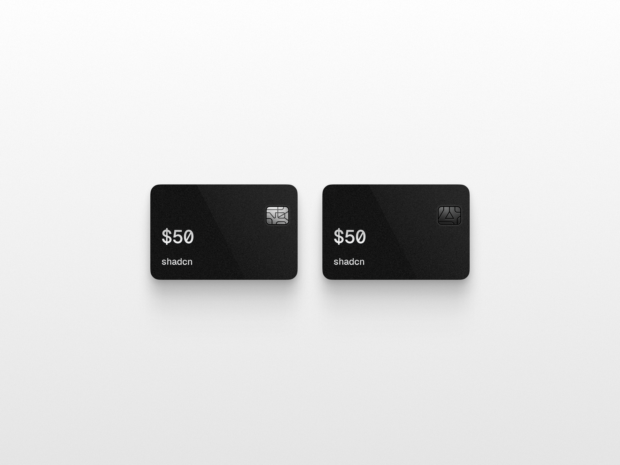 Two dark Vercel credit card concepts with fifty dollar value